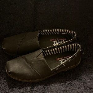 BOBS from Skechers Black Slip-On Loafers with Striped Lining